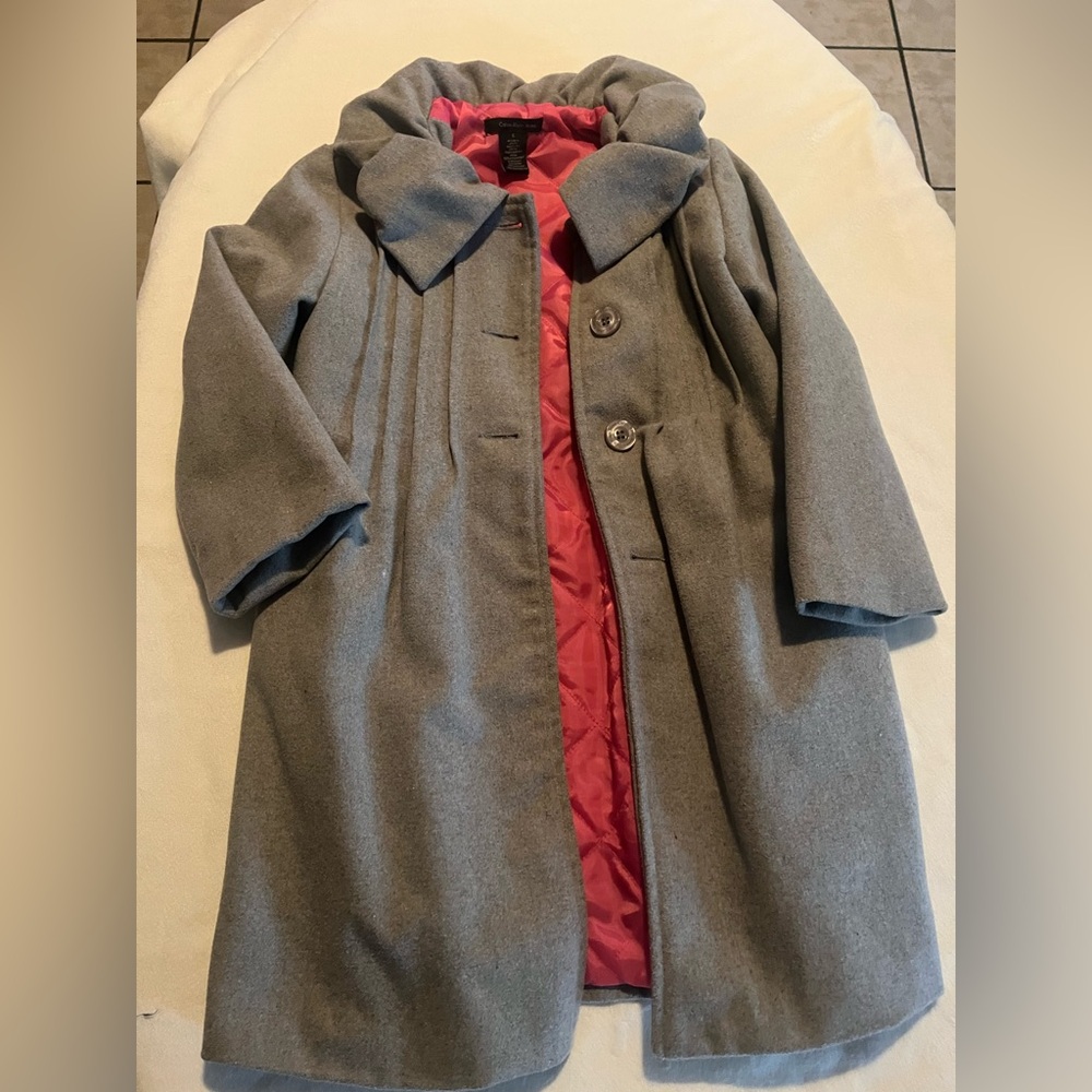 Calvin Klein Tan Wool-Blend Coat with Pink Lining girl size 6